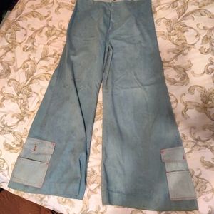 Retro 1970s soft narrow corduroy wide leg pants